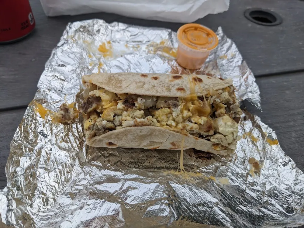 Egg Potato Cheese Breakfast Taco on Corn Tortilla